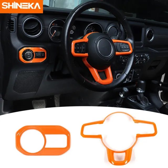 Steering Wheel Cover + Headlight Switch Trim Orange For 18+ Jeep Wrangler JL JT