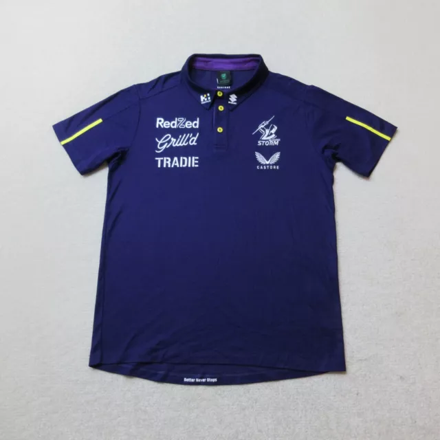 Melbourne Storm Polo Shirt Mens Medium Purple Polo Shirt NRL Rugby Castore NWOT