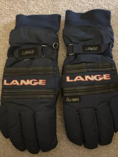 Vintage Lange Ski / Winter Gloves Men's  Blue Leather & Gore Tex Sz Medium