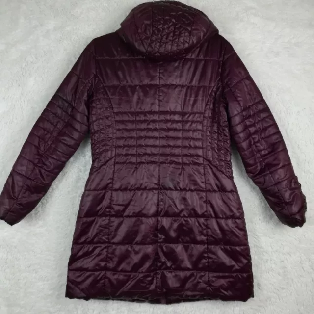 Guess Womens Parka Puffer Jacket Purple Hooded Full Zip Insulated Lace Up S 2