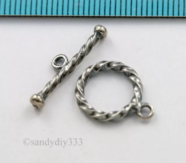 1x OXIDIZED STERLING SILVER TWIST ROPE ROUND TOGGLE CLASP 12.6mm #753