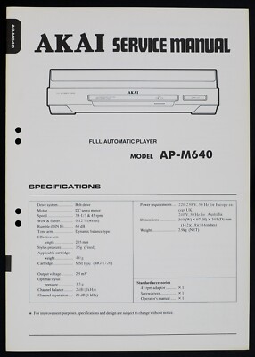 AKAI AP-M640 giradischi automatico manuale di servizio 