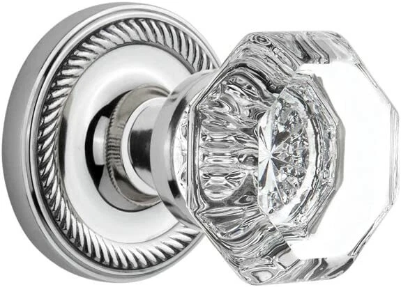 Nostalgic Warehouse Rope Rosette with Waldorf Crystal Knob, Passage 2.75" Chrome
