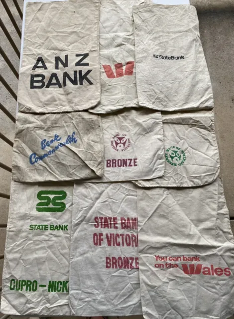 9 Mix Bank Cloth Calico Bags ANZ WALES NSW STATE VICTORIA RESERVE COMMONWEALTH