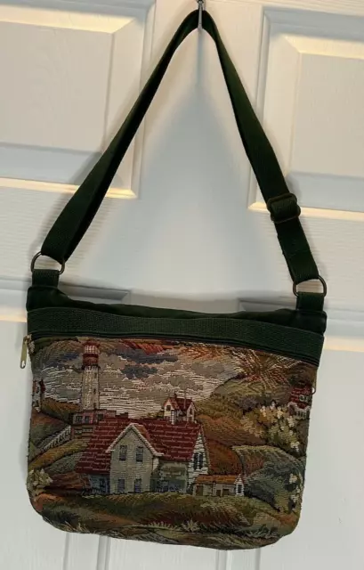 My Maine Bag Bangor Maine Canvas Shoulder Bag With Zippers Lighthouse Tapestry