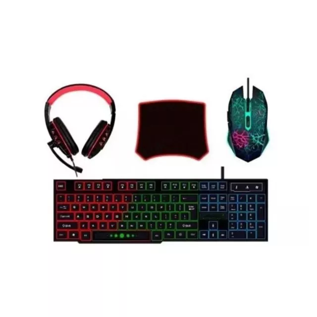 Kit Completo 4 in 1 Tastiera e Mouse da Gaming Gioco + Cuffie + Tappetino per PC