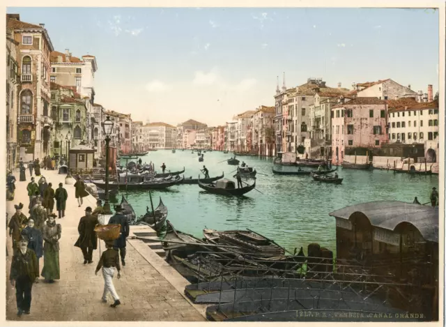 Italie, Venezia, Canal Grande vintage print photochromie, vintage photochrome