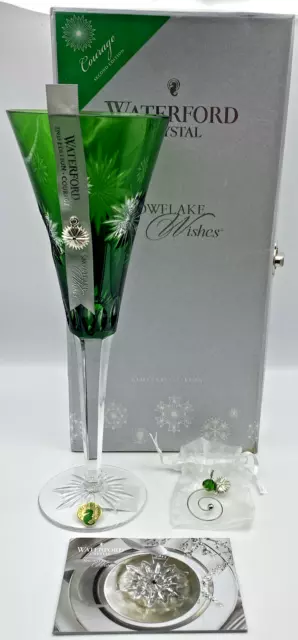 Waterford Crystal ~ SNOWFLAKE WISHES Courage  Emerald Green FLUTE ~  154362 NIB