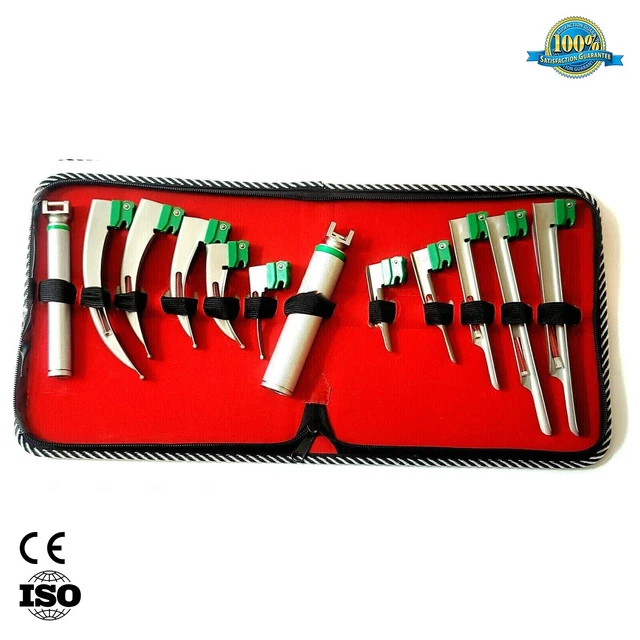 Set Of 10 Fiber Optic Mac & Miller Laryngoscope Blade + 2 Handle Intubaton Kit