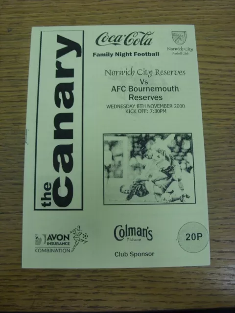 08/11/2000 Norwich City Reserves v Bournemouth Reserves [Yellow] . Any faults wi