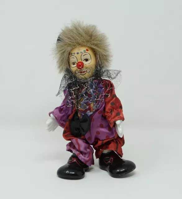 Harlekin stehend 17 cm Satin Vintage Deko Figur Puppe klein Clown lila schwarz r