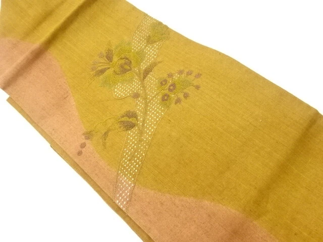 6471514: Japanese Kimono / Vintage Nagoya Obi / Tsumug / Embroidery / Flower & W