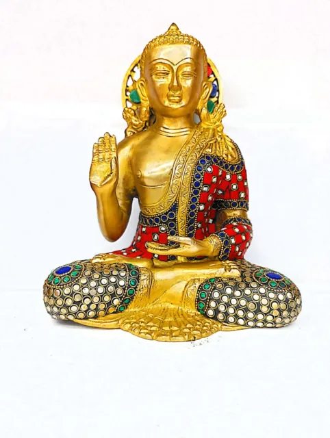 Brass Buddha Idol Statue Blessing Meditation Idol Figurine Sculpture 9.5" 8.59lb