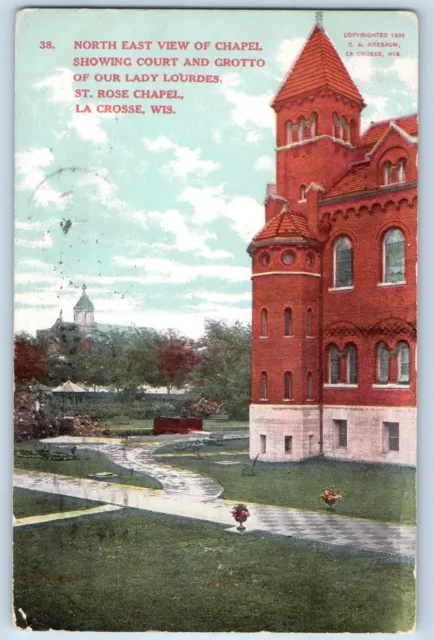 1908 Grotto Of lady Of Lourdes St. Rose Chapel La Crosse Wisconsin WI Postcard