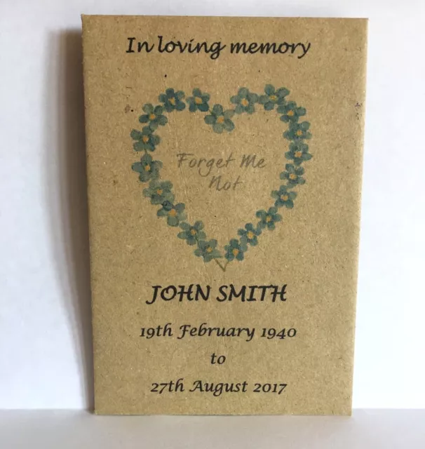 10 Personalised Forget Me Not Seed Packets Envelopes Favours Funeral  Memorial