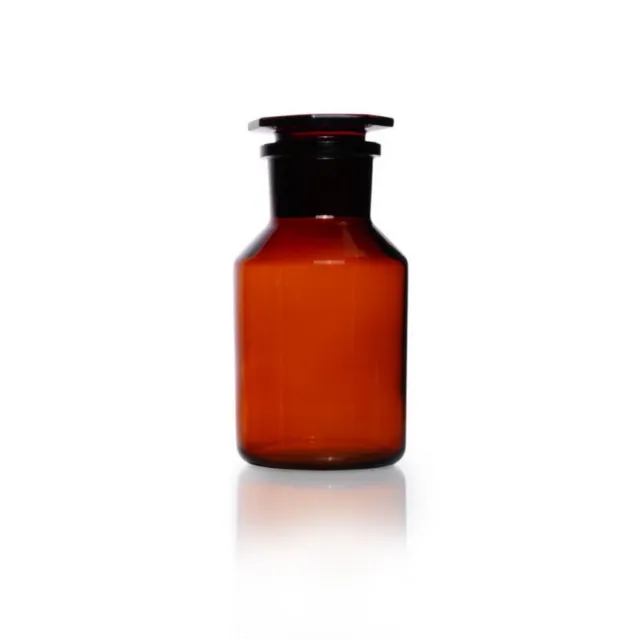 Steilbrust-, Apotheker-, Weithalsflasche mit Normschliff-Stopfen, 100 ml, neu
