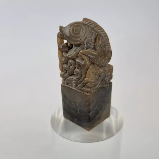 Vintage Finely Carved Chinese Soapstone / Hardstone Seal Form Of A Fish 6.4cm