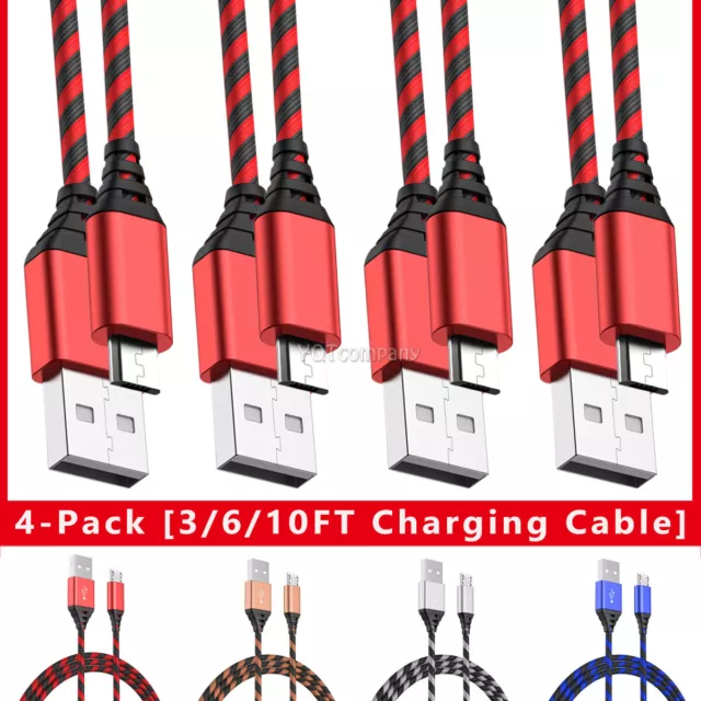 4X Heavy Duty Charging Phone Micro USB Cable Cord For Samsung Galaxy S7/S6/S5/S4