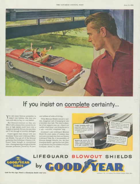 1955 Goodyear Tires Vintage Print Ad Lifeguard Blowout Shields Family Safety SP2