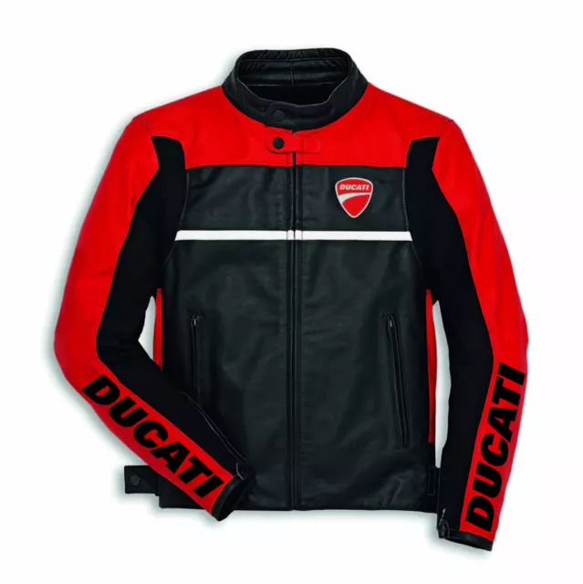 Ducati CE Protected Armour Leather Men Motorcycle Motorbike Street Race Jacket