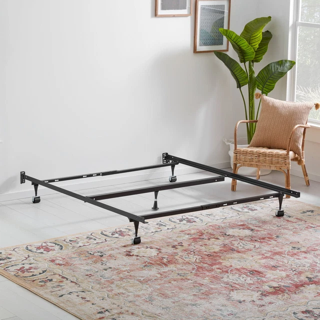 Metal Adjustable Bed Frame with Wheels Bedroom Furniture One Size Three Use