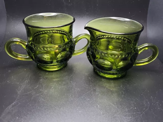 Indiana Glass Kings Crown Thumbprint Pattern Cream & Sugar Glassware