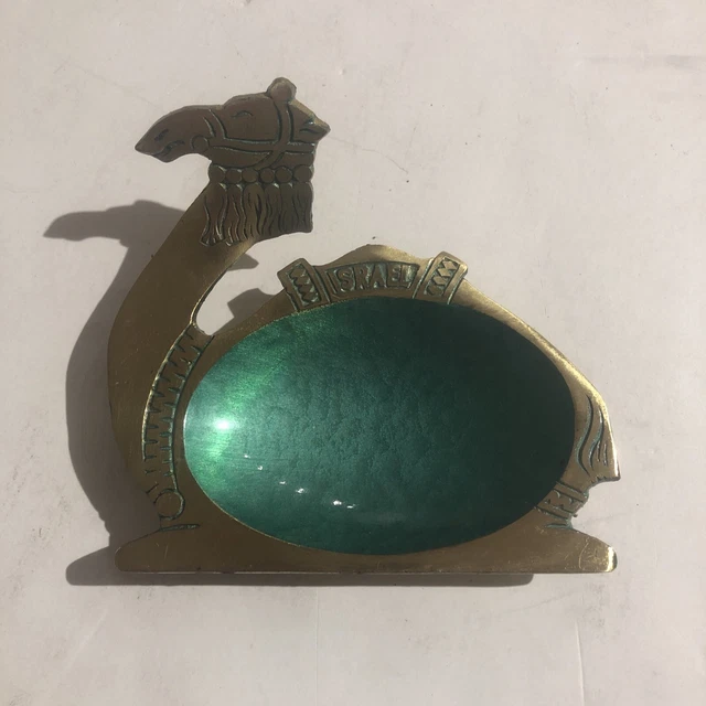 Vintage 1960s Hakuli Israel Solid Brass & Enamel Camel Ashtray/ Coin Dish - NICE