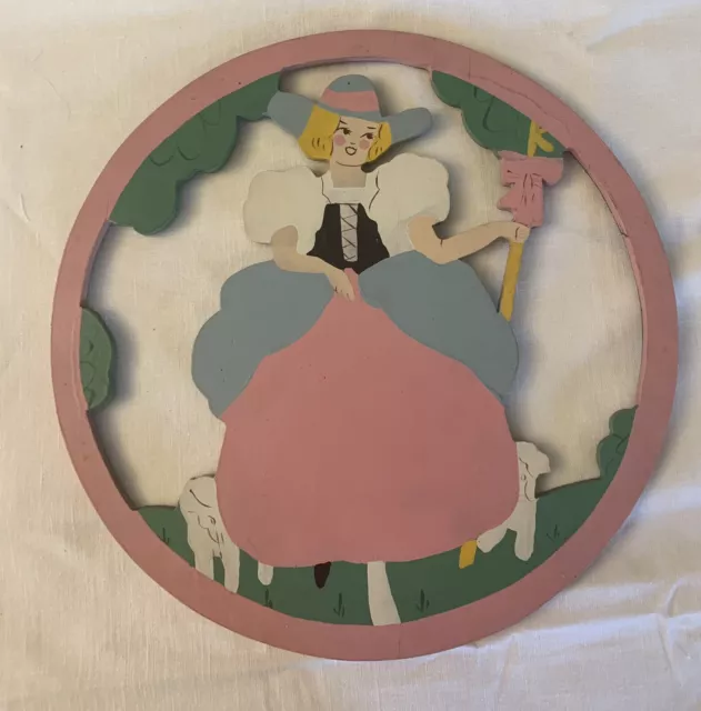 Vintage Little Bo Peep and Sheep Nursery Decor, Wood Wall Hanging Nursery Rhyme