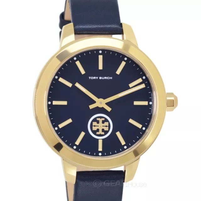 Tory Burch Womens Collins Gold Watch, Blue Dial, Navy Blue Leather Strap Band