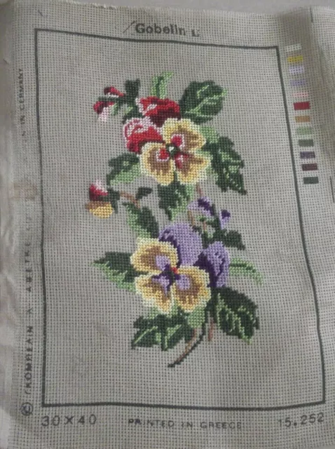 GOBELIN L "FLOWERS" DOUBLE Needlepoint Tapestry Cross Stitch Canvas Greece RARE 2