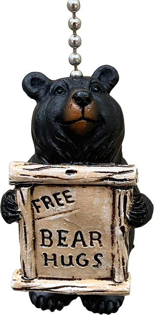 Large Rustic Free Bear Hugs Black Bear Ceiling Fan Pull Chain - Cabin Lodge Deco
