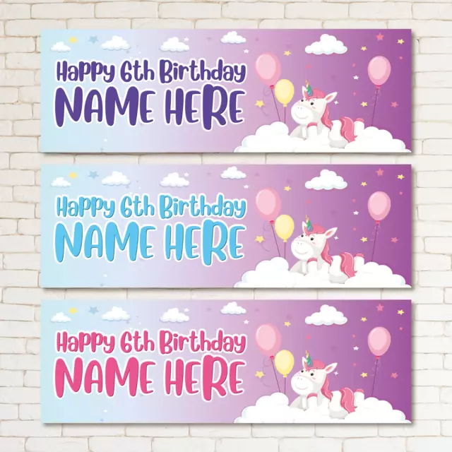 2 Personalised Birthday Banner Unicorn Rainbow Children Girls Party Poster