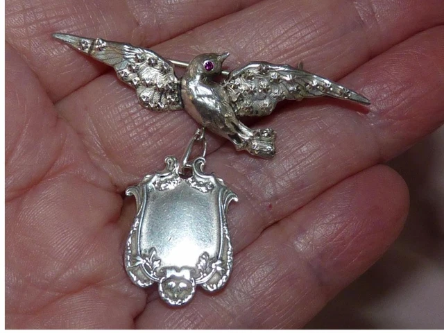 Broche Vintage Bétourné Limoges En émail Fleuri Et Argent Massif, Occasion
