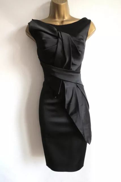 Karen Millen black drape wiggle pencil dress size 12.