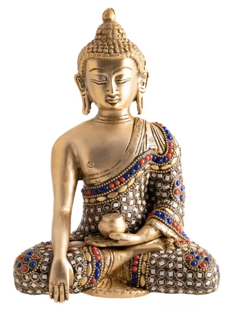 Buddha SHAKYAMUNI Messing Steinkunst 20 cm 1,9 kg Altarfigur Statue Feng-Shui