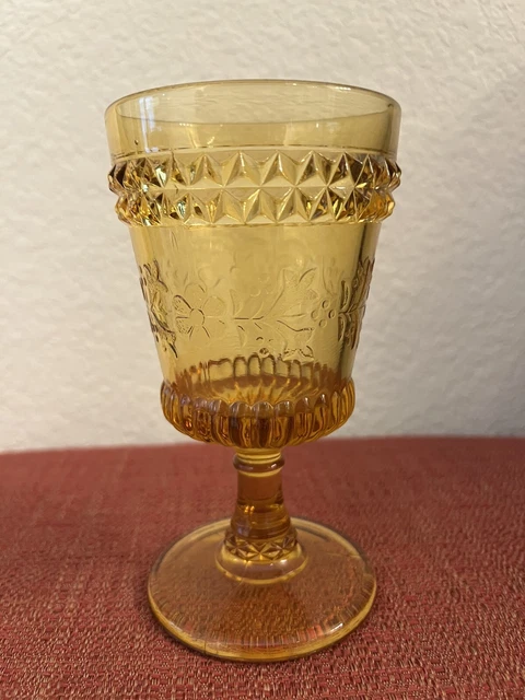 EAPG 3 mold Amber Adam Wildflower Pattern water glass goblet