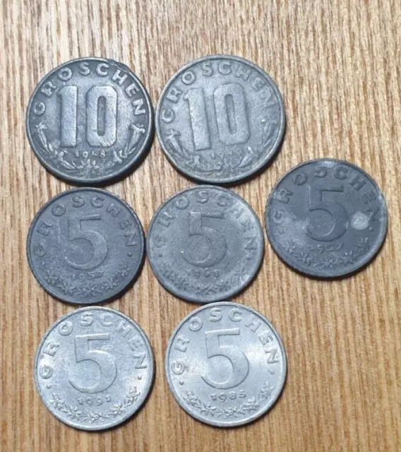 Austria Osterreich 7 pcs coin 5 10 gochen Groch 1948 1949 1957 1968 1985 1991