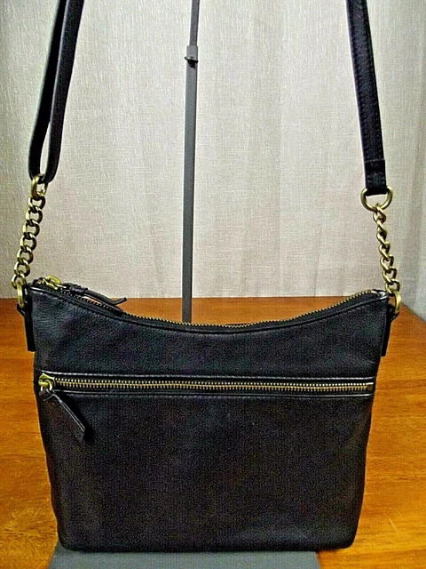 margot Black Super Soft Leather Crossbody Purse Shoulder Zipper Bag Chain Accent