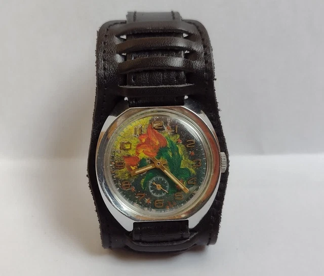 Montre Ancienne Mécanique Victoire ZIM 1980 - Homme, Bracelet Bund Noir, 15 Rubis