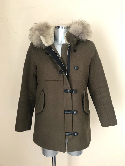 SANDRO - Manteau/Duffle coat - Taille 38 fr - LAINE- KAKI/MARRON