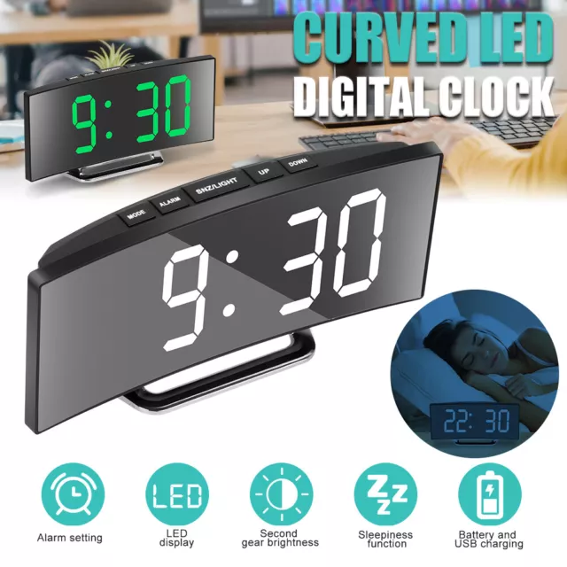 7" LED Wecker Digital Alarmwecker Temperatur Schlummerfunktion  USB Tischuhr DE