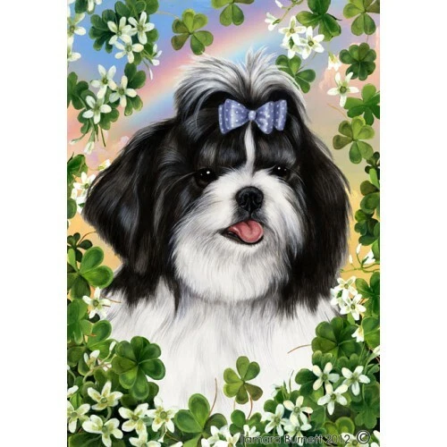 Clover Garden Flag - Black and White Shih Tzu 310111