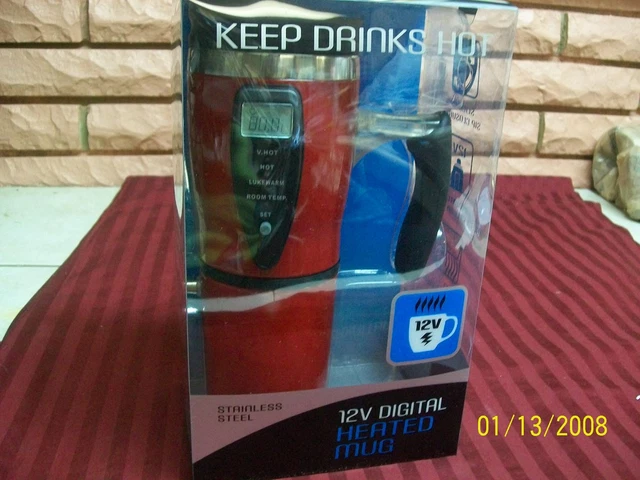 12 V Red Stainless Steel Digital Heated Mug New In The Package