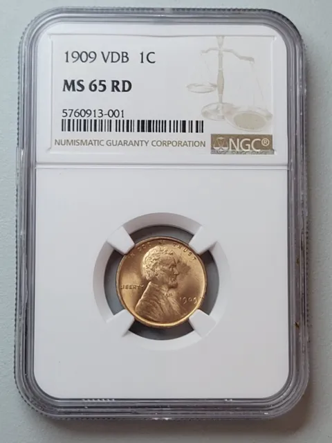 1909 VDB Lincoln Wheat Cent Penny Coin Old Antique Estate NGC Certified MS 65 RD