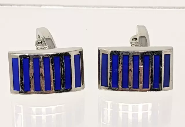 Donald Trump Blue Inlay Cufflinks Silver Tone Rectangle Striped Whale Back