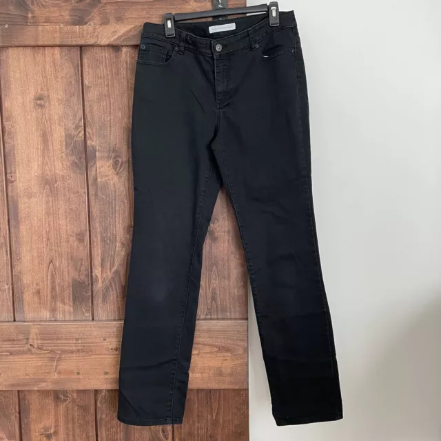 Chicos Platinum 1.5 TALL Straight Slim Leg 10 Womens Pocket Black Denim Jeans