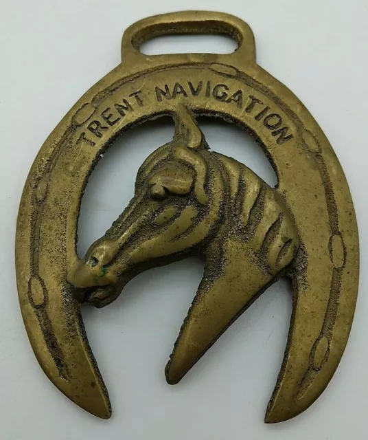 Vintage Equestrian Medal TRENT NAVIGATION Brass Horse Bridle Harness Medallion