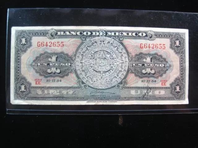 Mexico 1 Peso 1954 Aztec Calendar Banco Circ Nice 2655# Currency Banknote Money