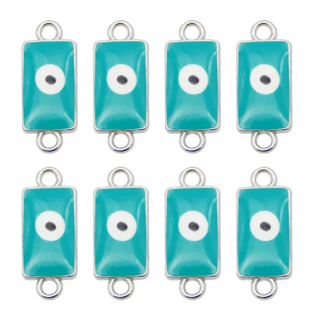 12 Stück Rechteck Blau Dämon Eye Emaille Charm Silber Anhänger Verbinder 21*9mm