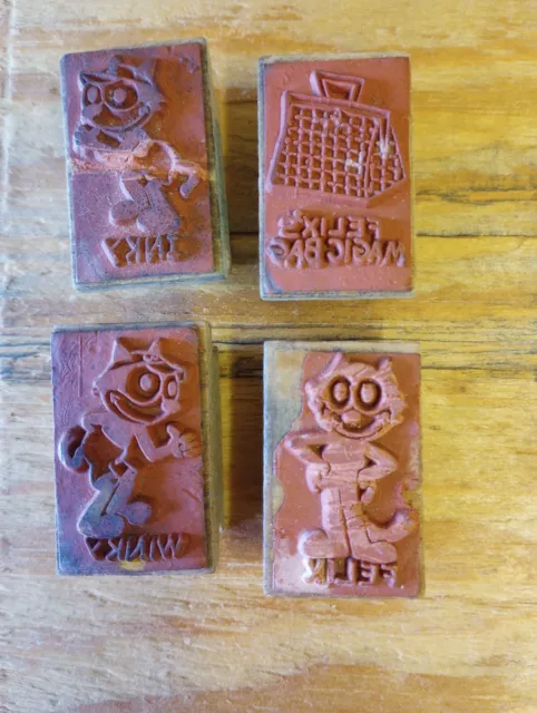 Vintage lot of wood block FELIX THE CAT rubber ink stamps!